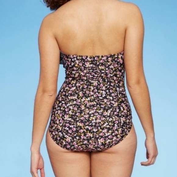 Kona Sol Crochet Flounce Bandeau Floral One Piece Swimsuit Size M with Straps - Picture 2 of 3